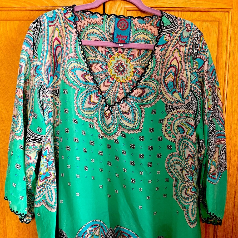 Johnny Was silky Green Blouse 2x